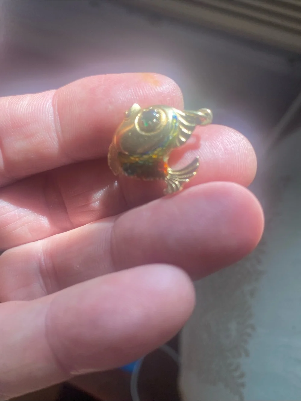 Gold-tone Fish Pendant Charm - Green Eye tested 14 kt gold